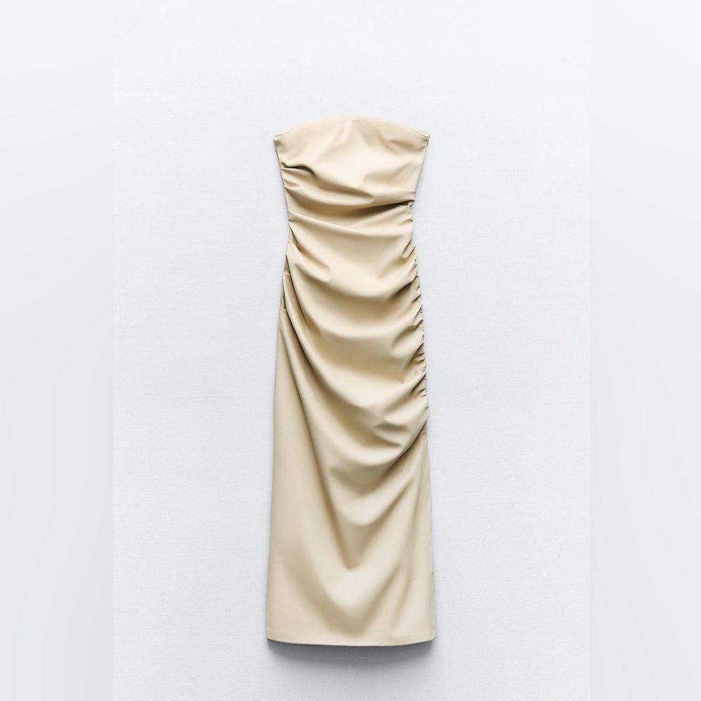 Zara Strapless Faux Leather Ruched Dress